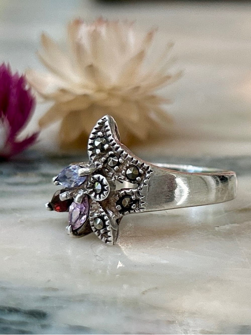 Marcasite Silver Floral Silver Ring